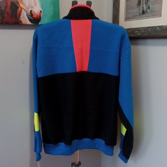 VTG 80'S Sun Sations sportswear color block neon colored polar fleece XL - Picture 2 of 7